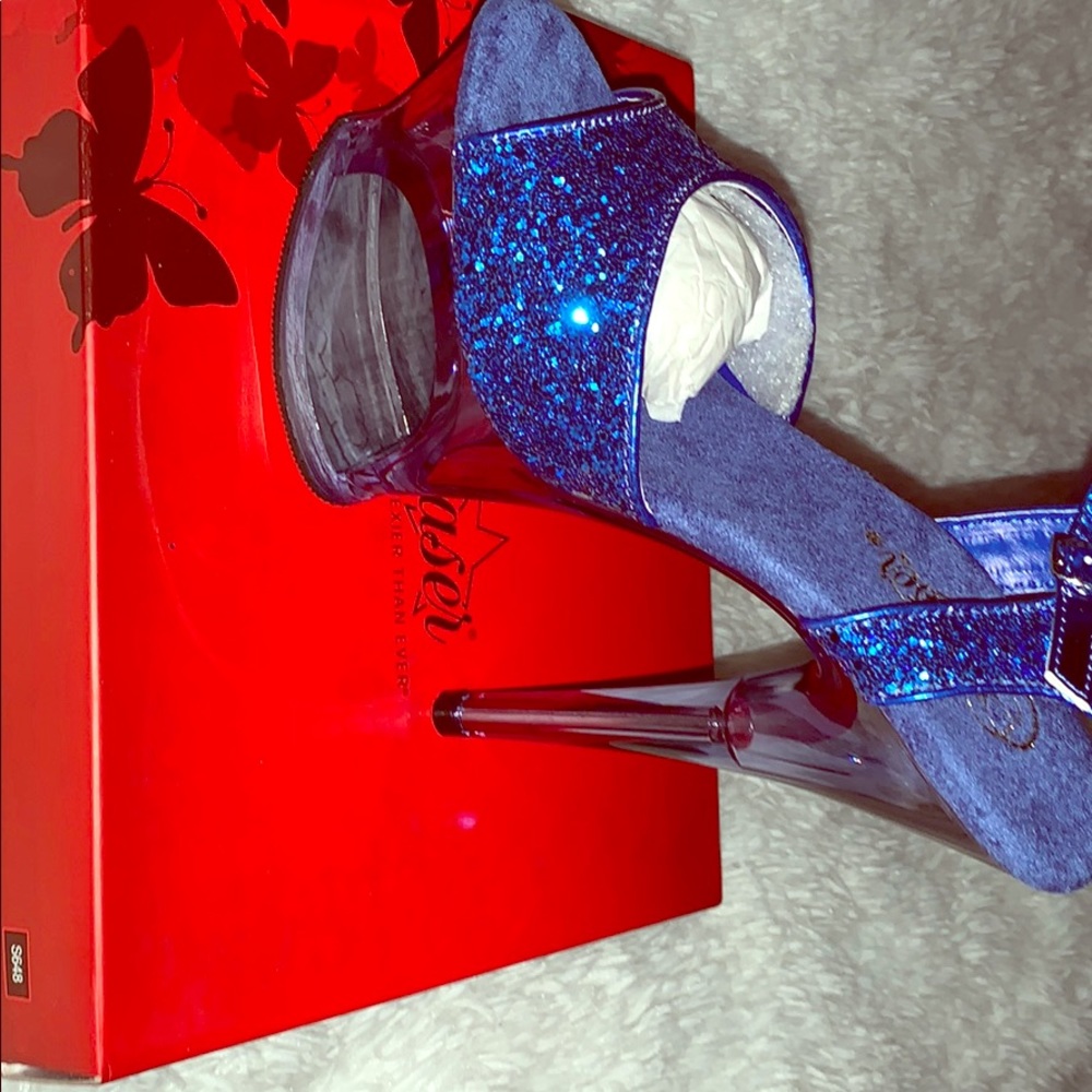 Pleaser blue glitter heels